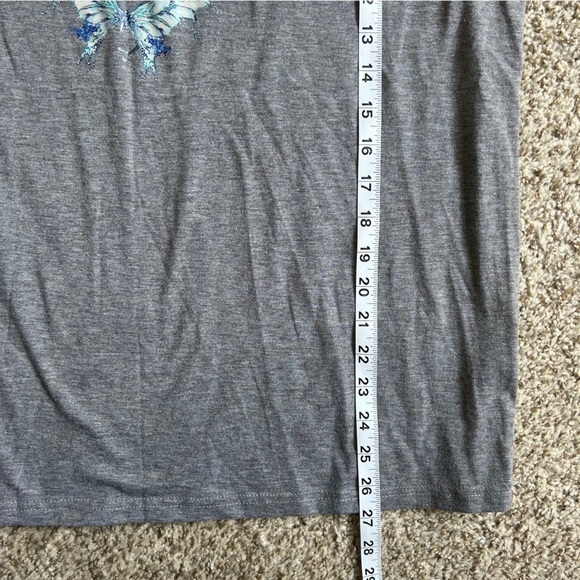 Gray T-Shirt with Blue Butterfly Design Casual Tee Comfy XL - Picture 5 of 5